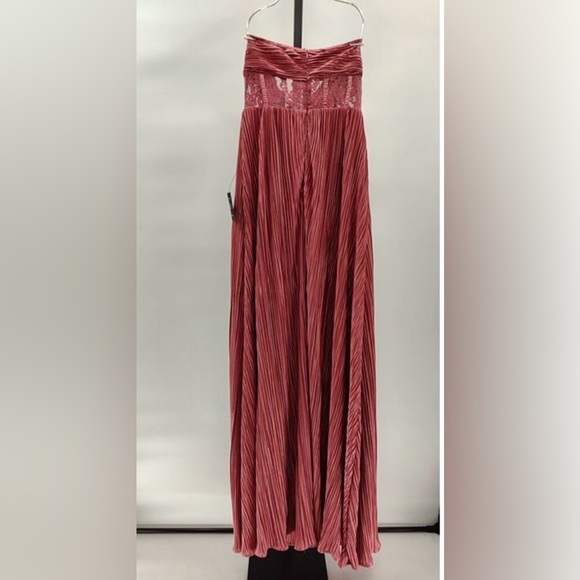 Lulus Desme Rose Pink Satin Plisse Strapless Maxi Dress M NWT - Picture 5 of 6